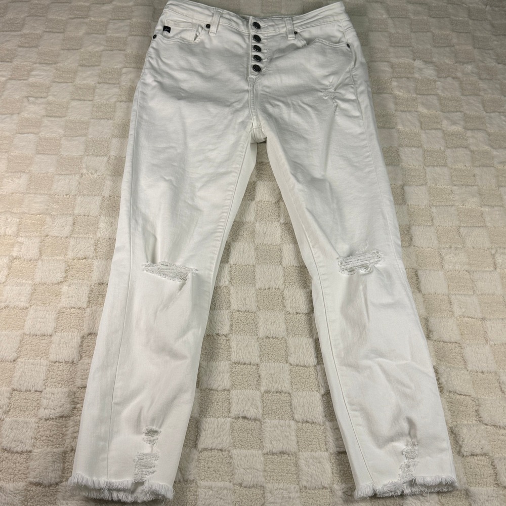 KANCAN White‎ High Rise Button Fly Distressed Raw Hem Cropped Jeans Women 7/27